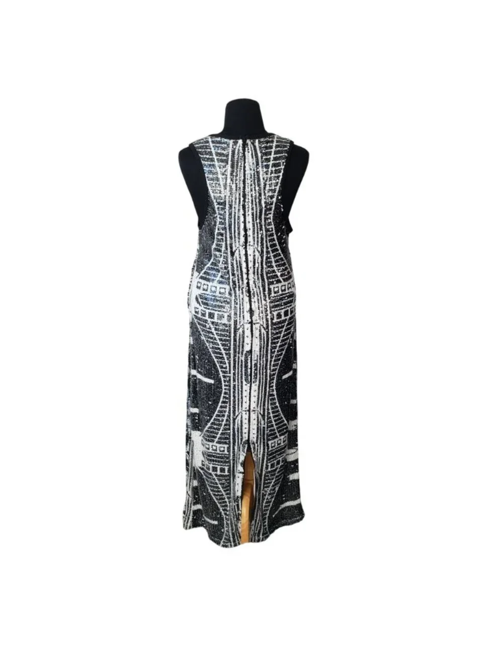 Kimberly Goldson $698 Dress Sequin Black White Brooklyn Graffiti Print Maxi - Picture 5 of 16